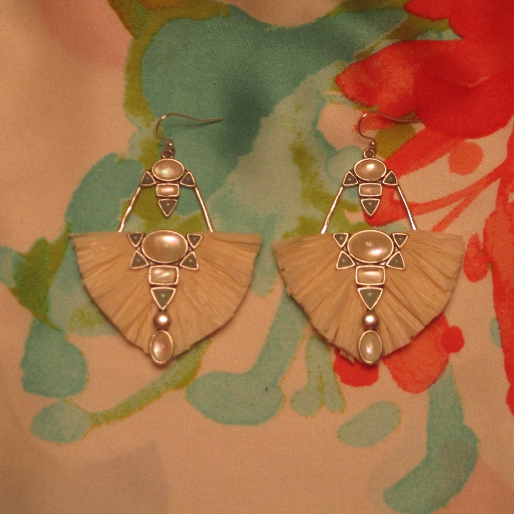 SOLD_Lucky Brand Raffia and Stone Earrings